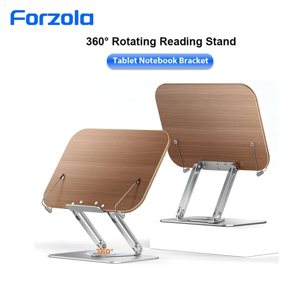 FORZOLA 360° Rotating Walnut Wood Reading Stand Student Reading Desktop Foldable Holder Book Ipad Tablet Notebook Laptop Bracket Main image