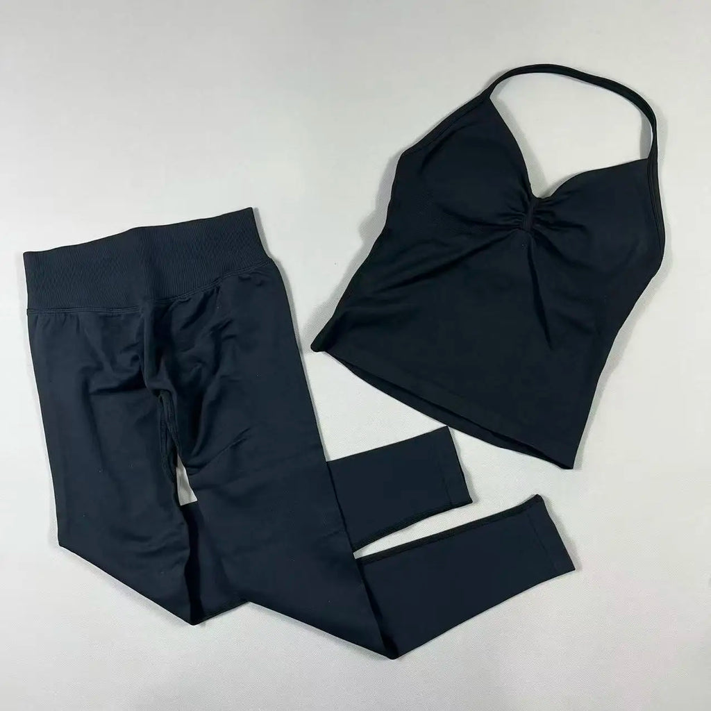 UETEEY Seamless Gym Set Women Tank Tops High Waist Scrunch Yoga Leggings Fitness Clothes Workout Sets Gym Suit Activewear