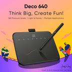XPPen Deco 640 Graphics Pen Tablet 16384 Pressure Level 60°  Tilt Support 8 shortcut keys for PC Android Game osu
