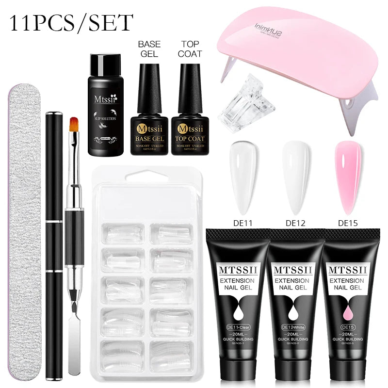 24PCS/Set 20ml Poly Naili Extension Gel  Kit Mini UV Lamp Sealer With Base Top Coat Professional Poly UVNail Gel Kit Starter Kit