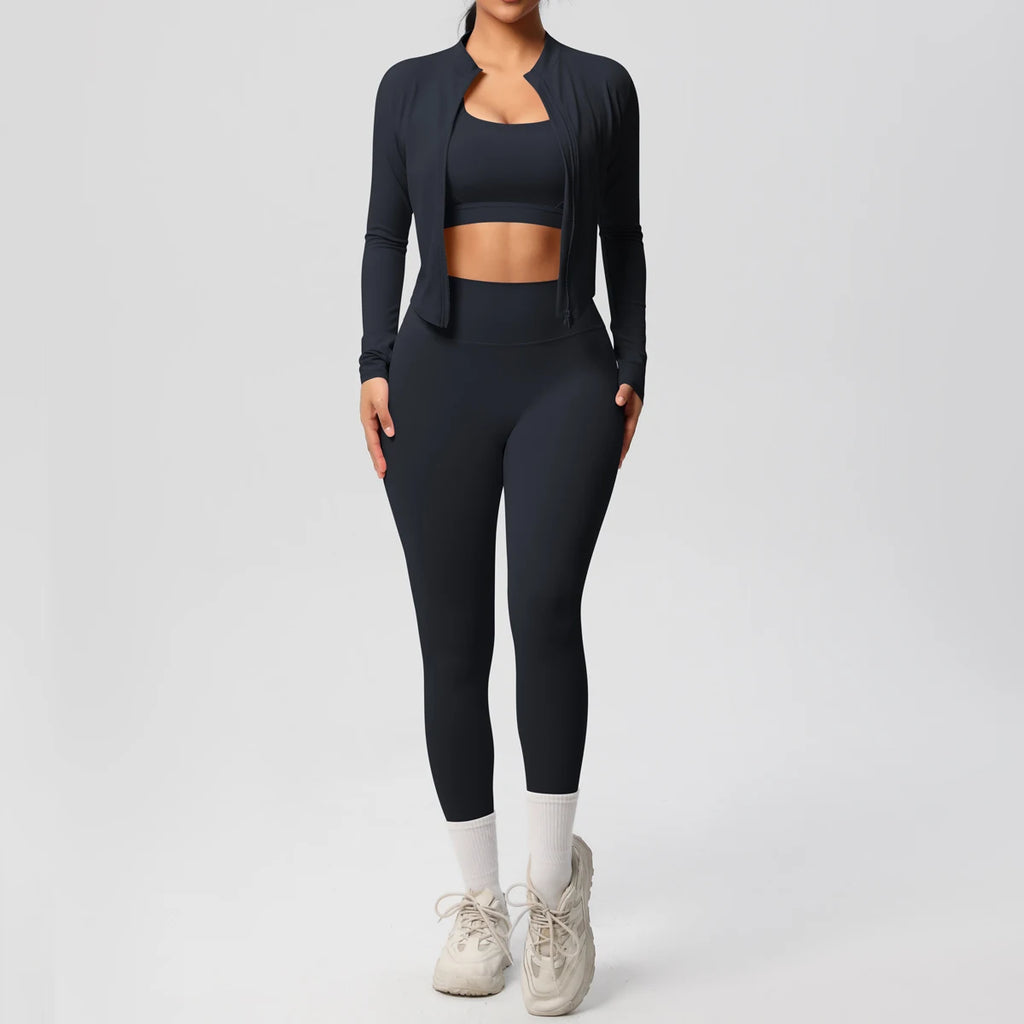 3pcs Sportswear Yoga Set Gym Sports Bra Zipper Jacket Leggings Clothes Sportswear Yoga Suits For Women Fitness Set Tracksuit