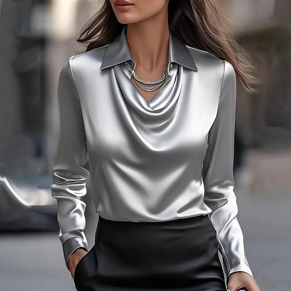 Women Fashion Solid Color Shirt Collar Blouse Tops 2025 Spring Autumn Casual Long Sleeve Office Shirt Elegant Top Female