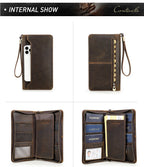 Family Passport Wallet with AirTag Slot for Travel Genuine Leather Credit Card Boarding Pass Holder Pen Cover Money Clutch Bag
