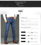 WTHINLEE Business Men's Jeans Casual Straight Stretch Fashion Classic Blue Work Denim Trousers Male Brand Clothing Size 28-40