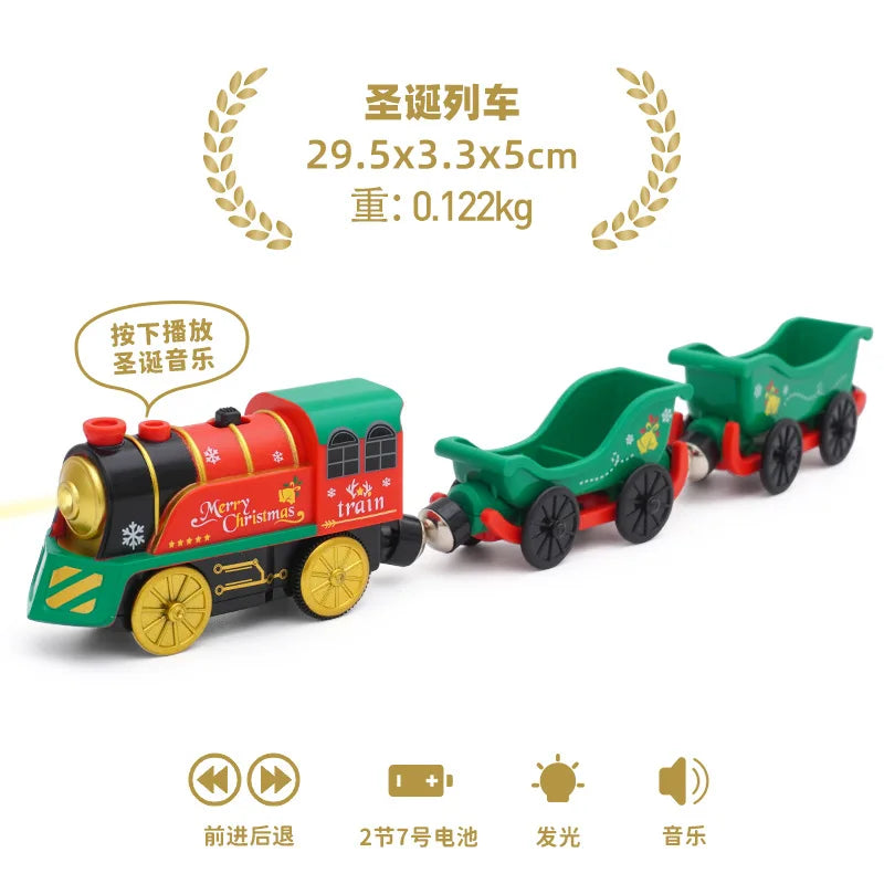 wooden Electric car set Magnetic Electric Train with Little Doll Diecast Slot Toy set Compatible Railway Wood Track Rail Train
