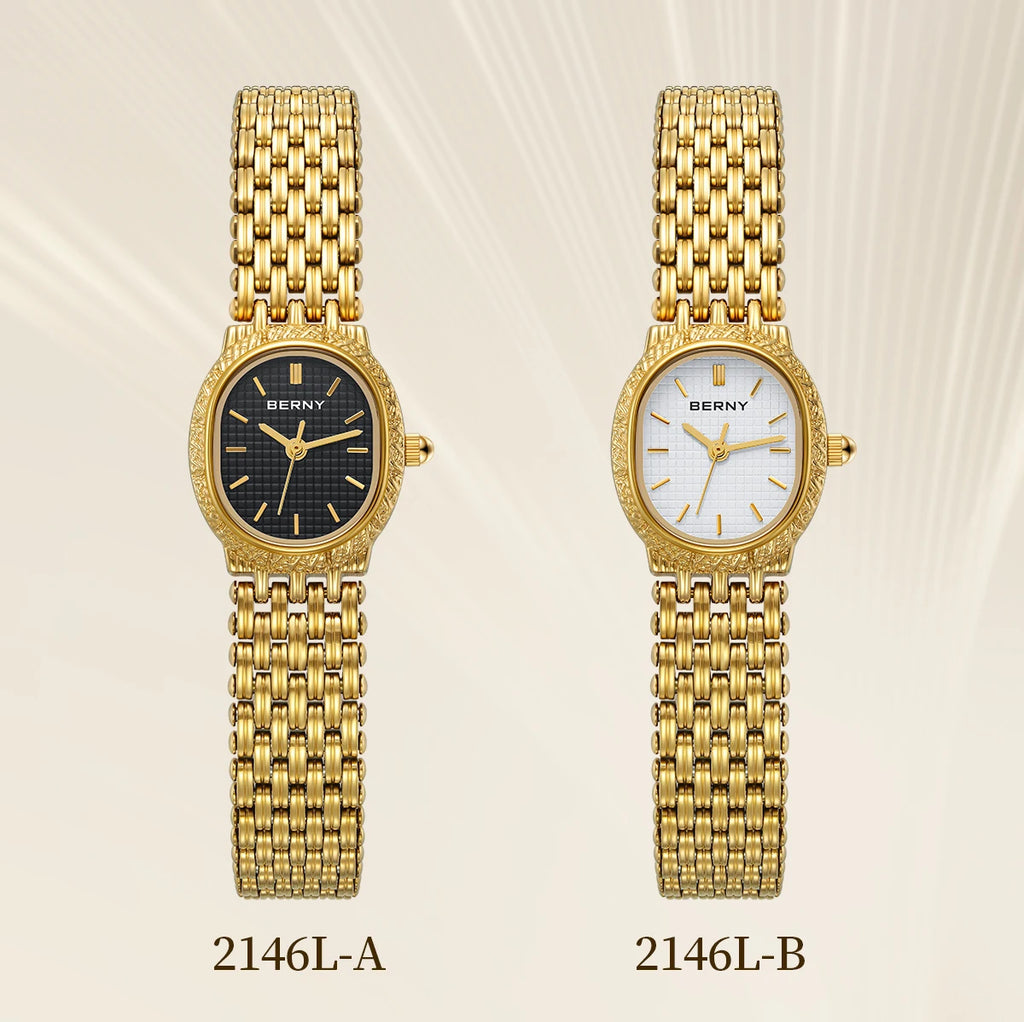 BERNY Gold Women's Watch Luxury Small Dial Ladies Gold Watch Jewelry Bracelet Quartz Lady Watch Stylish Fashion Women Watches