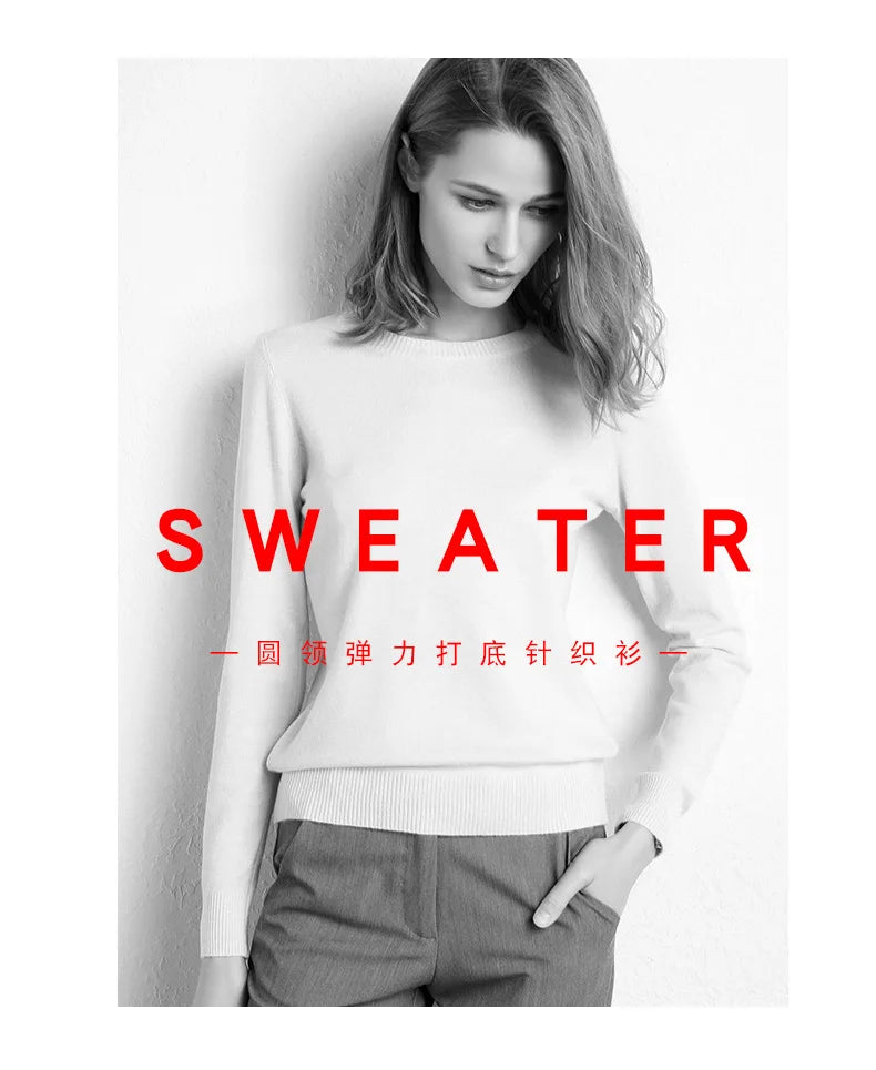 Women Slim O-Neck Pullover Cashmere Wool Blending Sweater Autumn And Winter Long-Sleeved Knit Bottoming Shirt Large Size 2024