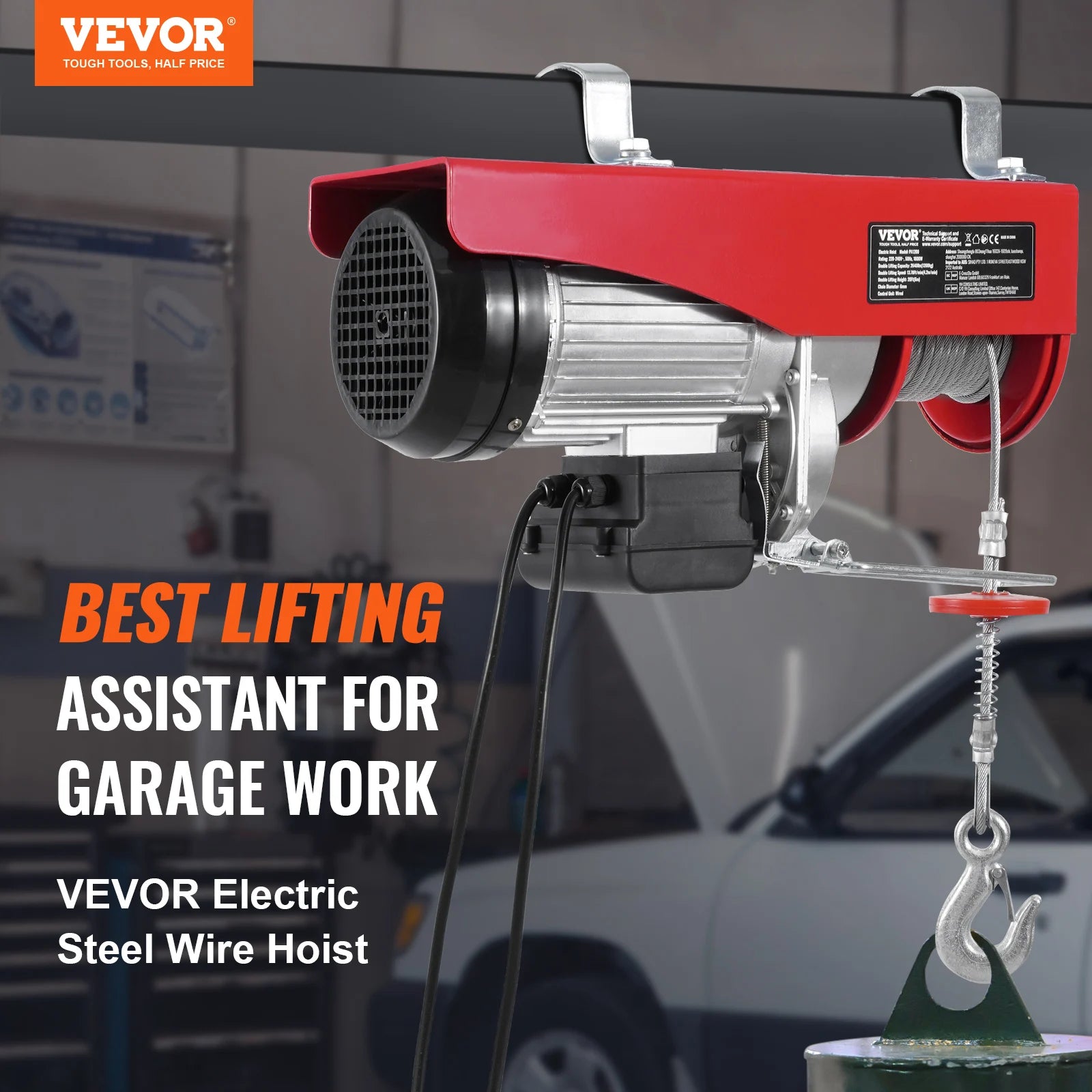 SucceBuy 2640Lbs Electric Hoist Winch 230V with 14ft Wired Remote Control 40ft Single Cable Lifting Height Lift Hoist for Garage