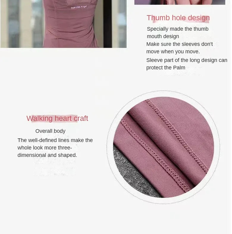 Quick Drying Fitness Top Women Sportwear Running Exercise Long Sleeved T-shirt Finger Sleeve Training Top