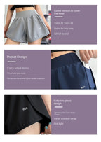Women Leisure Sports Anti-exposure Fake Two-piece Slimming Sports Gym Nude Yoga Breathable Shorts