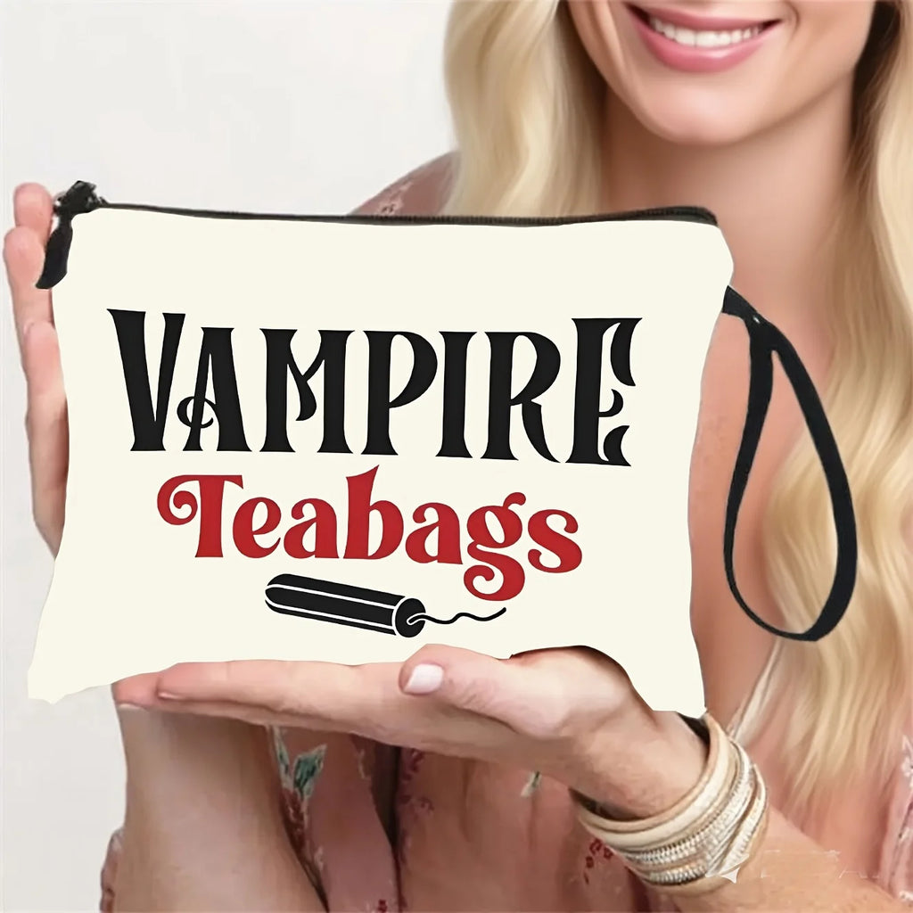 VAMPIRE Teabags Themed Toiletry Bag Menstrual Period Pouch Fashionable Portable Travel Organizer Creative Wristlet Makeup Bags