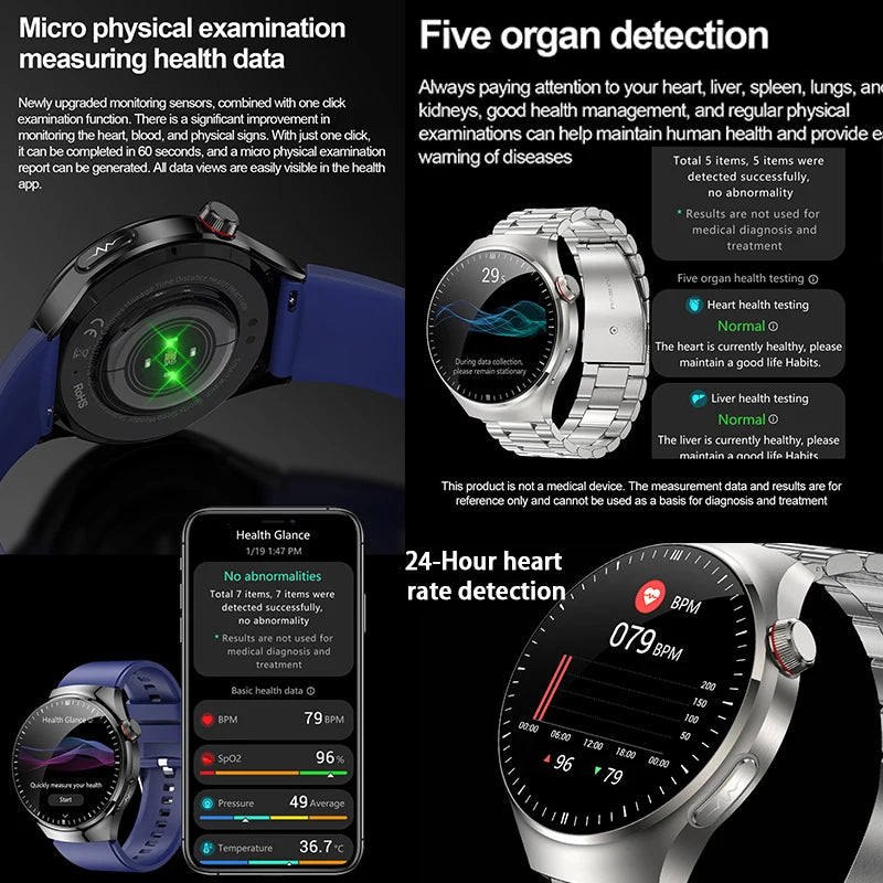 2025 New Nursing Grade Smart Watch Blood oxygen Blood Lipid Uric Acid ECG+PPG Body Temperature Bluetooth Call Health Smartwatch
