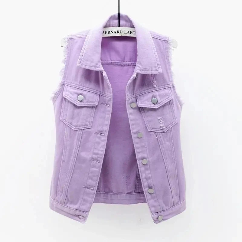Fashion Denim Vest Women's Cropped Spring Summer Sleeveless Tops Short Jackets Waistcoat Top Outerwear Jean Cowboy Female