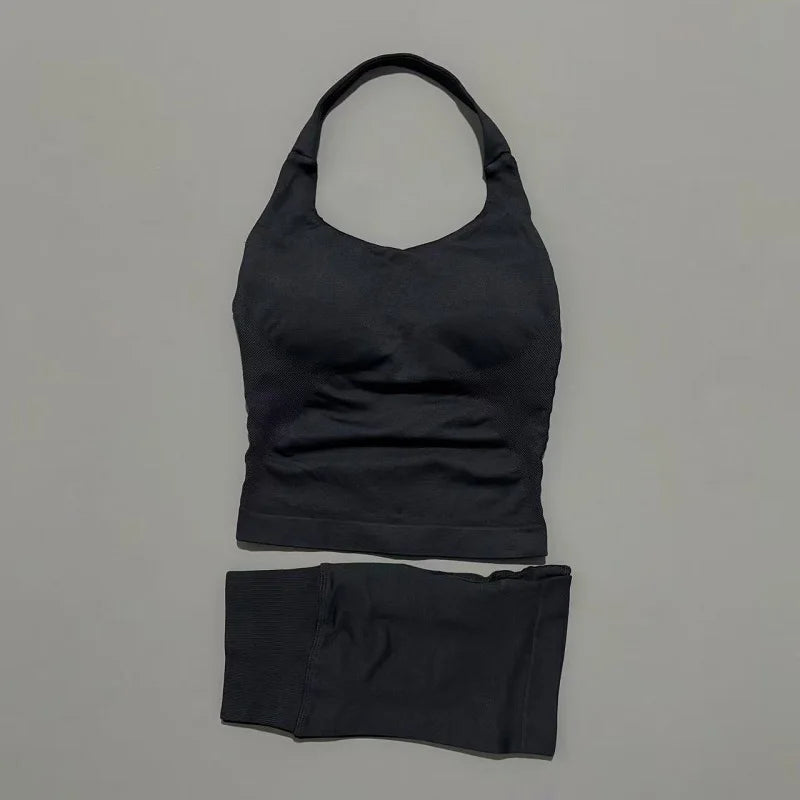 2pcs Sports Set Women Backless Tank Tops High Waist Scrunch Seamless Shorts Fitness Clothes Activewear Workout Sets Gym Suit