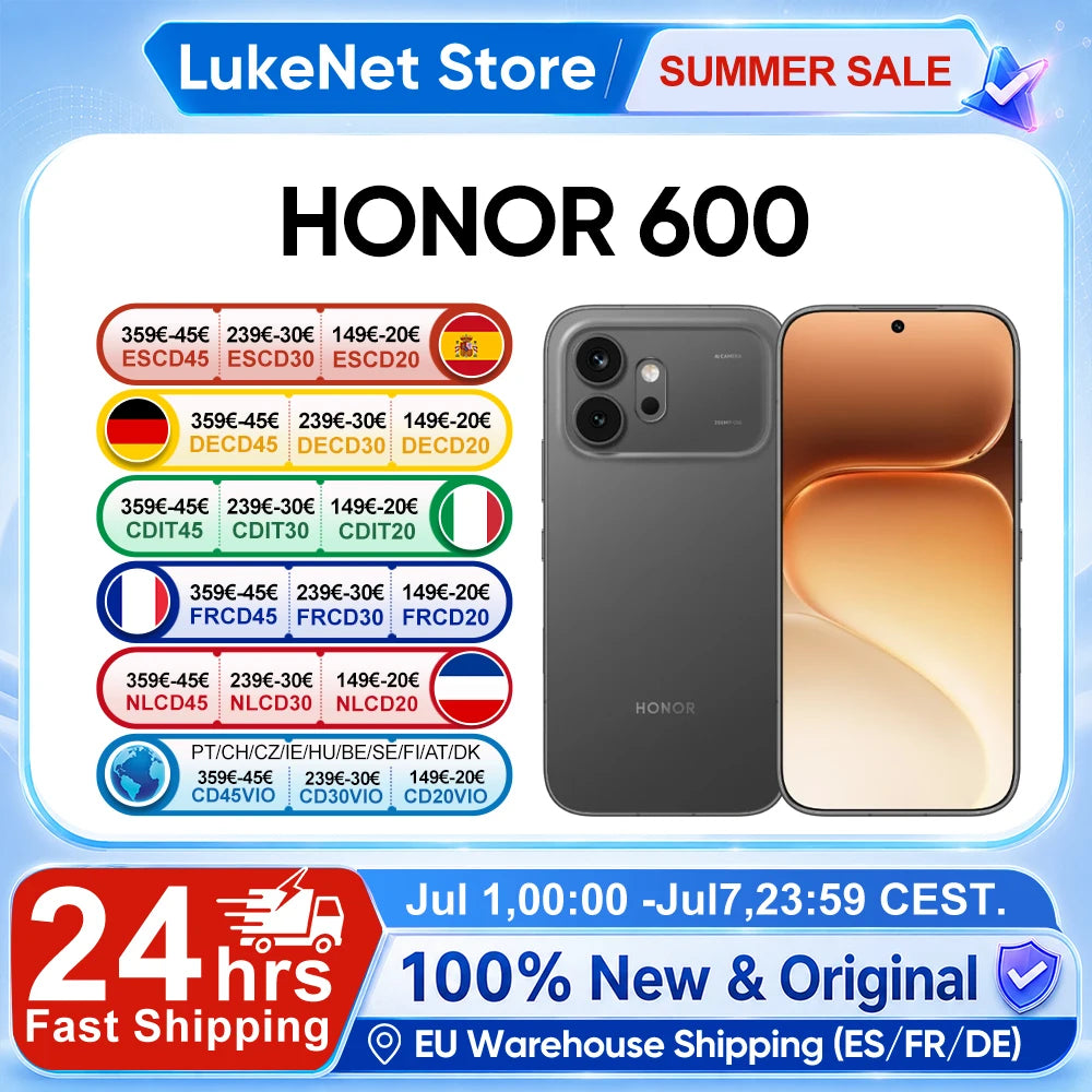 HONOR 600 5G Smartphone EU Version 200MP AI Ultra Night Camera 6400mAh Snapdragon 7 Gen4 AI Button 6.57"AMOLED 80W Supercharge