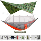 260x140cm Camping Hammock Double Size Parachute with Mosquito Net Rain Fly Tarp Lightweight for Hiking Travel