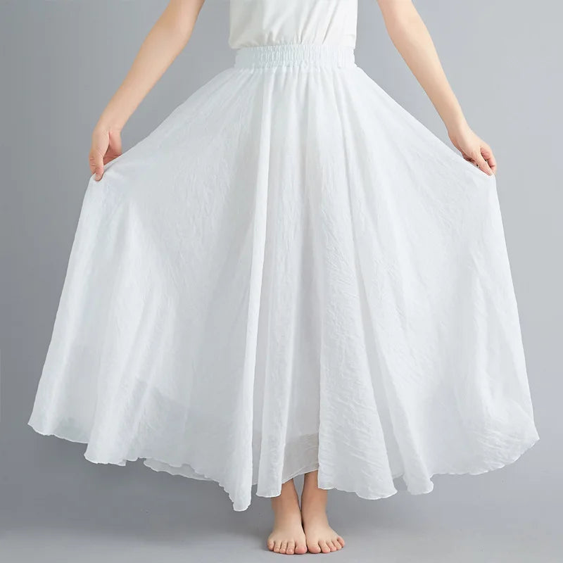 new 2020 Women Linen Cotton Long Skirts Elastic Waist Pleated Maxi Skirts Beach Boho Vintage Summer Skirts Faldas Saia Secondary image