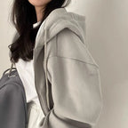 Korean Hood Shirt Women Fashion Fleece Lined Loose Hoodies Zipper Long Sleeve Crop Tops Harajuku Female Jackets Coats Sweatshirt