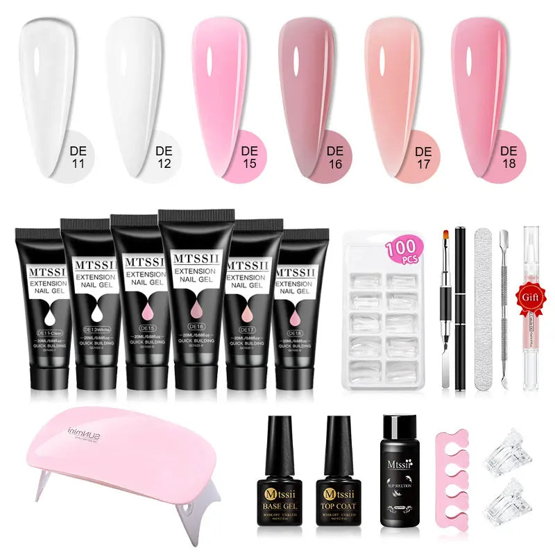 24PCS/Set 20ml Poly Naili Extension Gel  Kit Mini UV Lamp Sealer With Base Top Coat Professional Poly UVNail Gel Kit Starter Kit