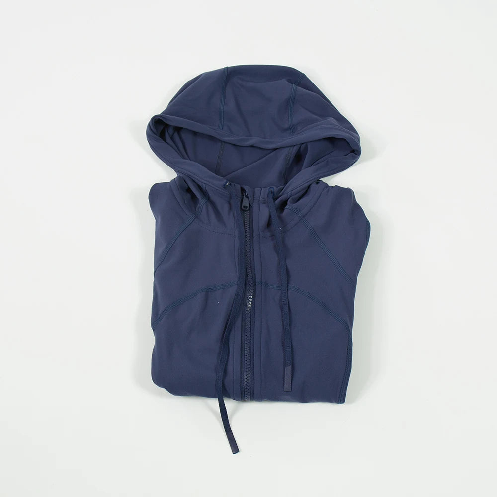 Women's hooded breathable outdoor running fitness yoga suit, woolen cardigan long sleeved top
