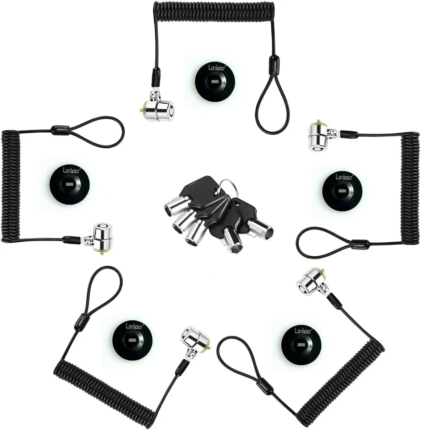 5-Pack Retractable Cable Locks with Keys for Laptops, Monitors, Tablets - 8ft Security
