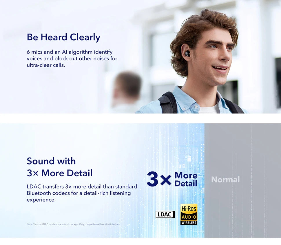 (EU stock) Soundcore by Anker Space A40 Bluetooth headphones, 98% automatic noise cancellation, wireless earbuds