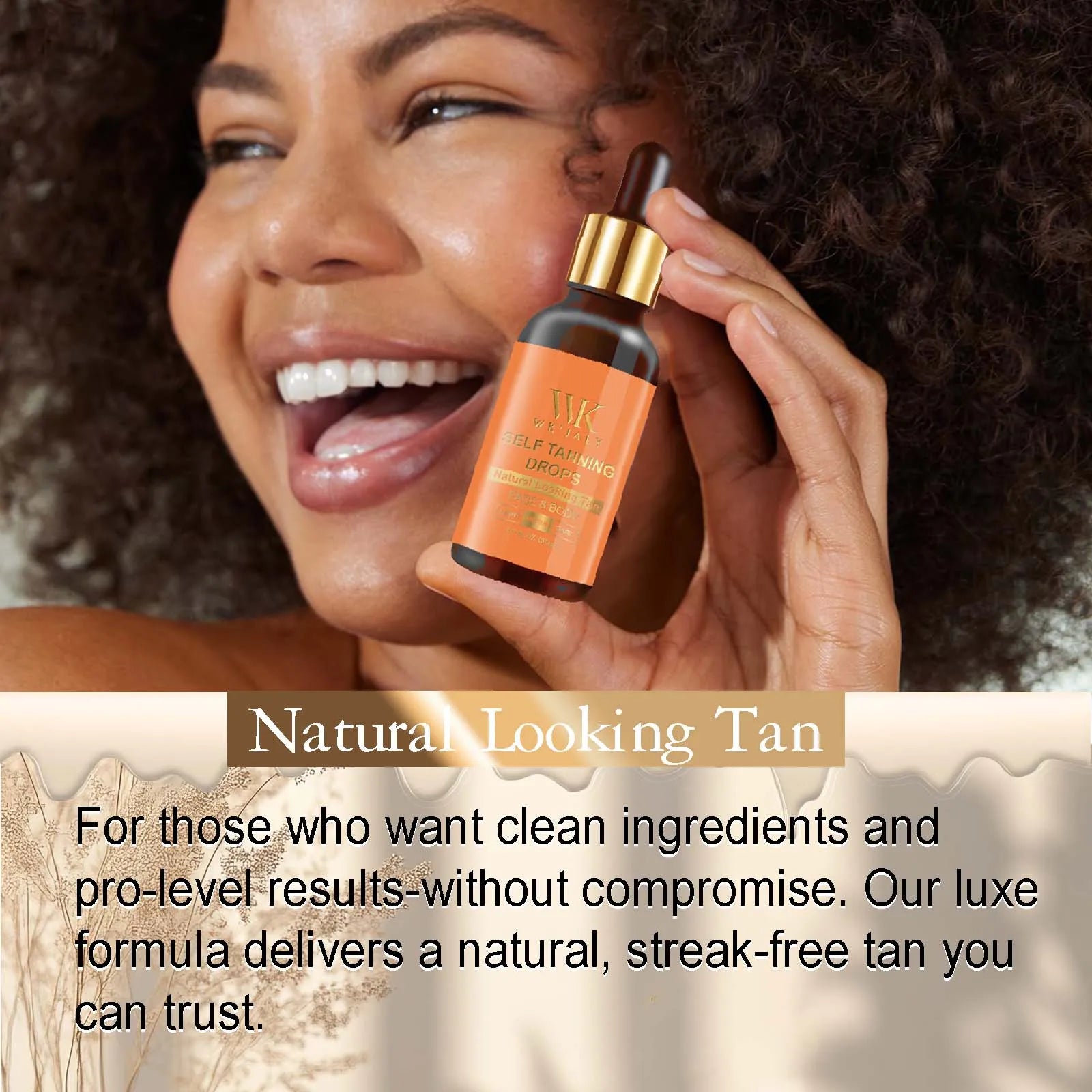WK JALY Medium Self Tan Drops, Natural Glow Sun Bronzing Drops, Sunless Tanning for Face, Body, Add to Skin Care for Custom Tan