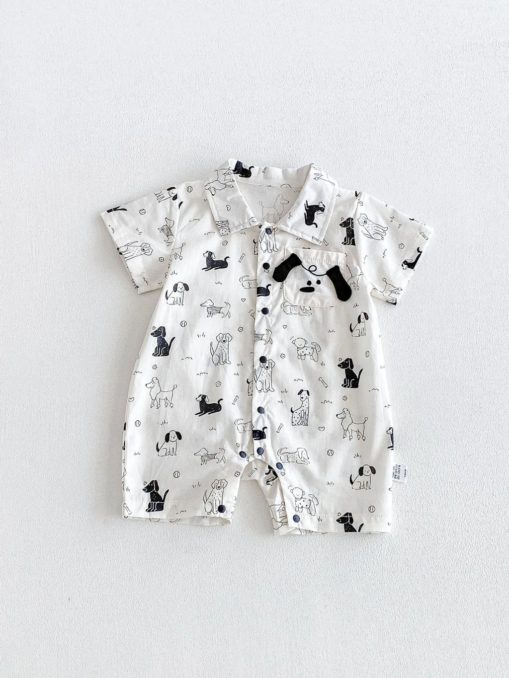 0-2Y Summer Baby Boy Clothes Full Of Dog Print Single Breasted Toddler Rompers Short Sleeve Cute Baby Boy Outfit