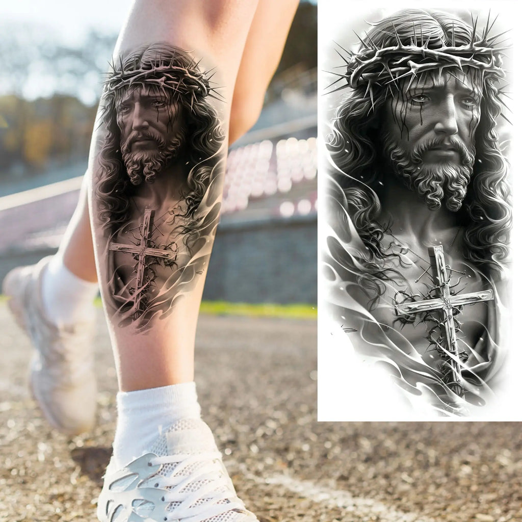1 Sheet Realistic Jesus Holy Mother Pray Temporary Tattoos For Men Women Adults Long Lasting Waterproof Temp Fake Tattoo Sticker