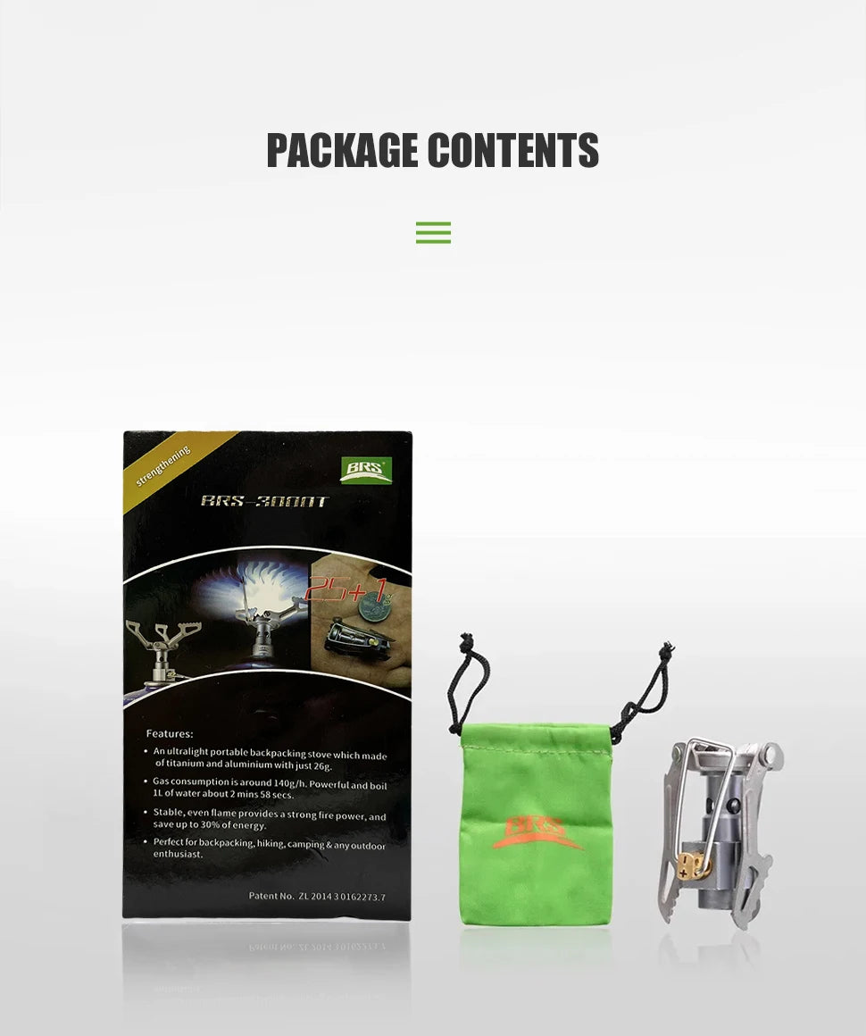 BRS Outdoor Gas Stove Mini Camping Gas Burner 25g Ultralight Titanium Picnic Hiking Cooking Stove Survival Furnace BRS-3000T