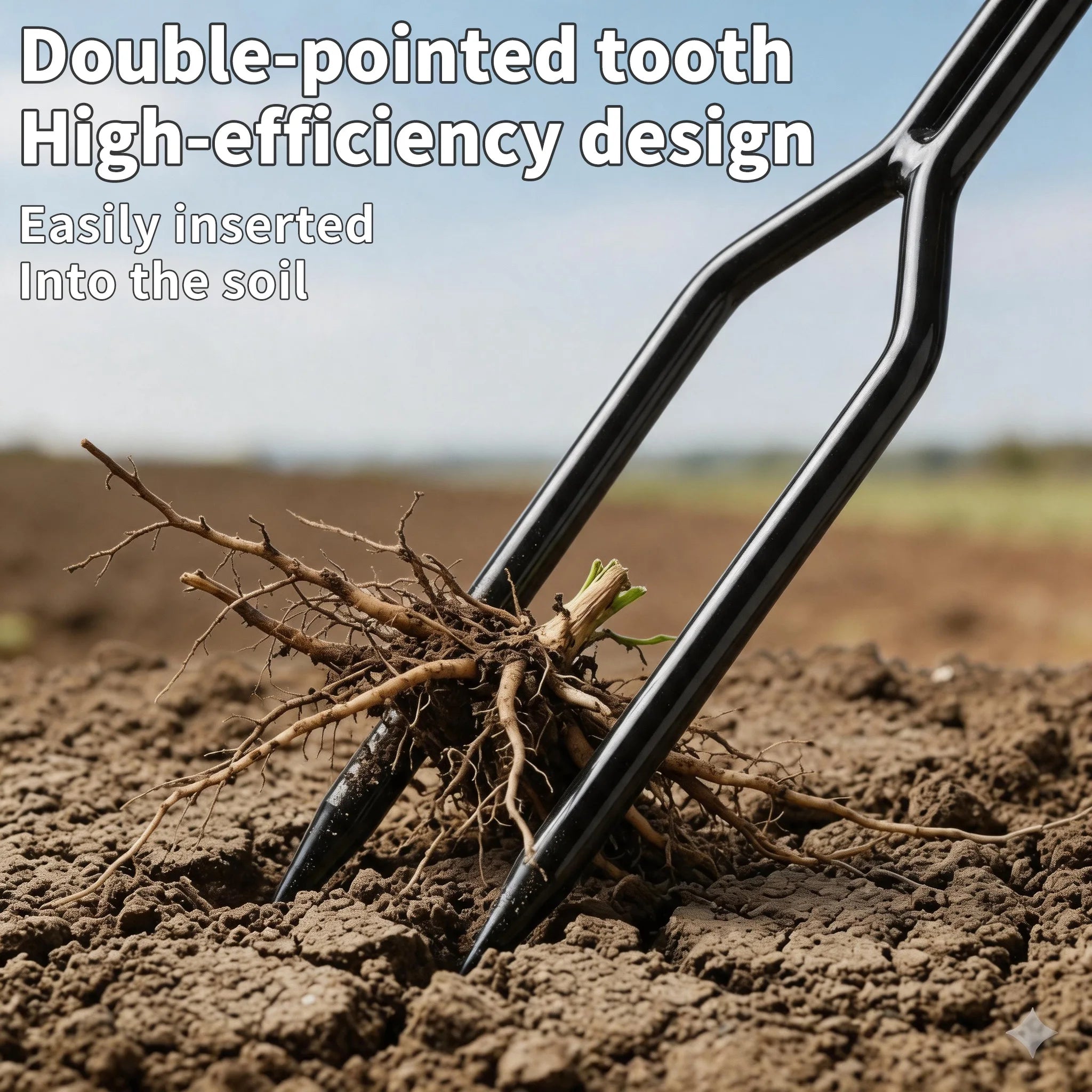 Handheld Dual-Prong Gardening Fork Carbon Steel Weeder Tool for Home Gardening & Soil Loosening