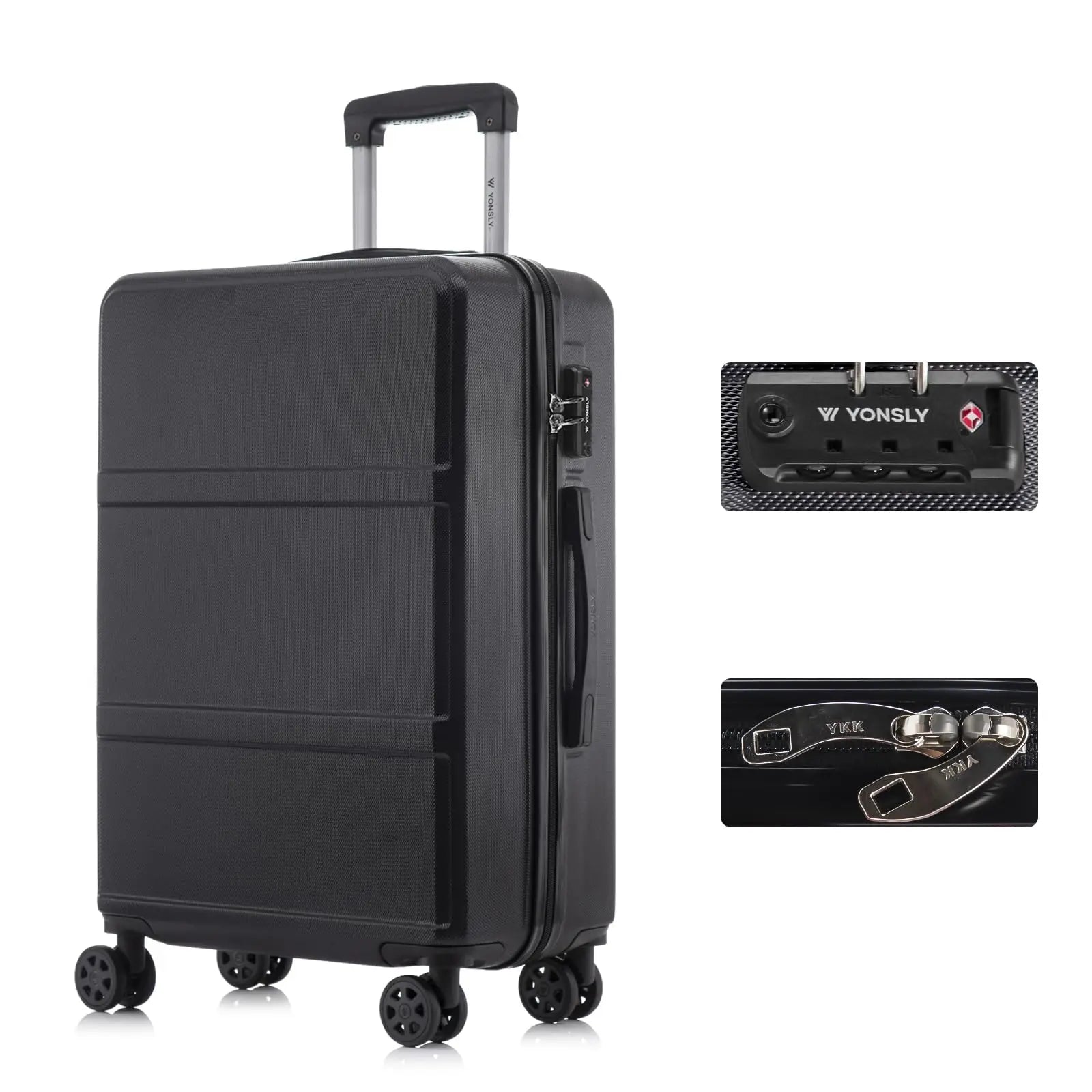 YONSLY Hardshell Suitcase 20/24/28 Inches with TSA Lock YKK Zipper 4 Silent 360° Wheels Mesh Compartment Trolley Rolling Luggage Hand Luggage Suitcase for Business Trips, Vacations, Family Journeys, and Weekend Getaways