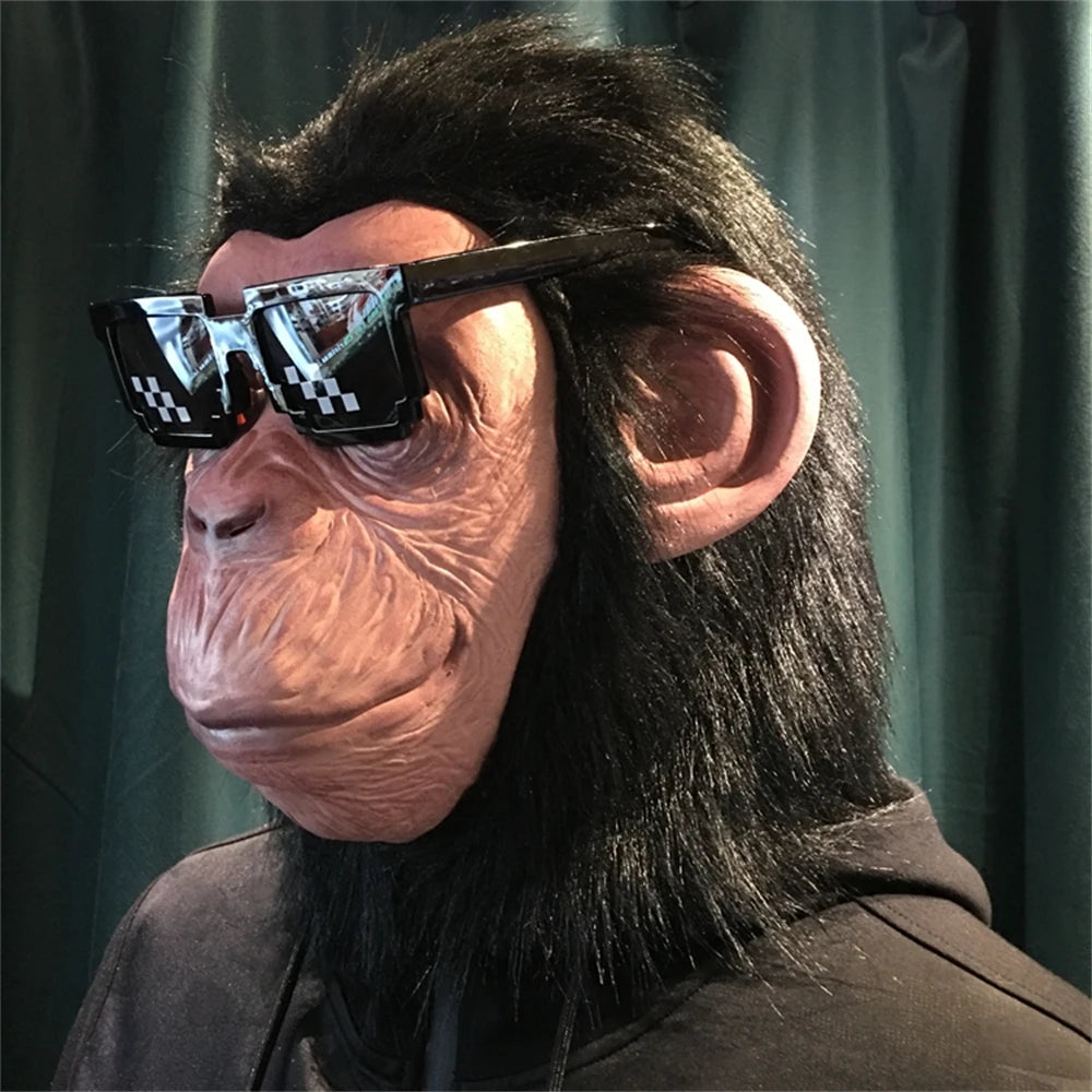 Deluxe Chimp Mask With Hair Novelty Latex Full Head Masks For Halloween Fancy Dress Party Cosplay Monkey Animal Mask Main image