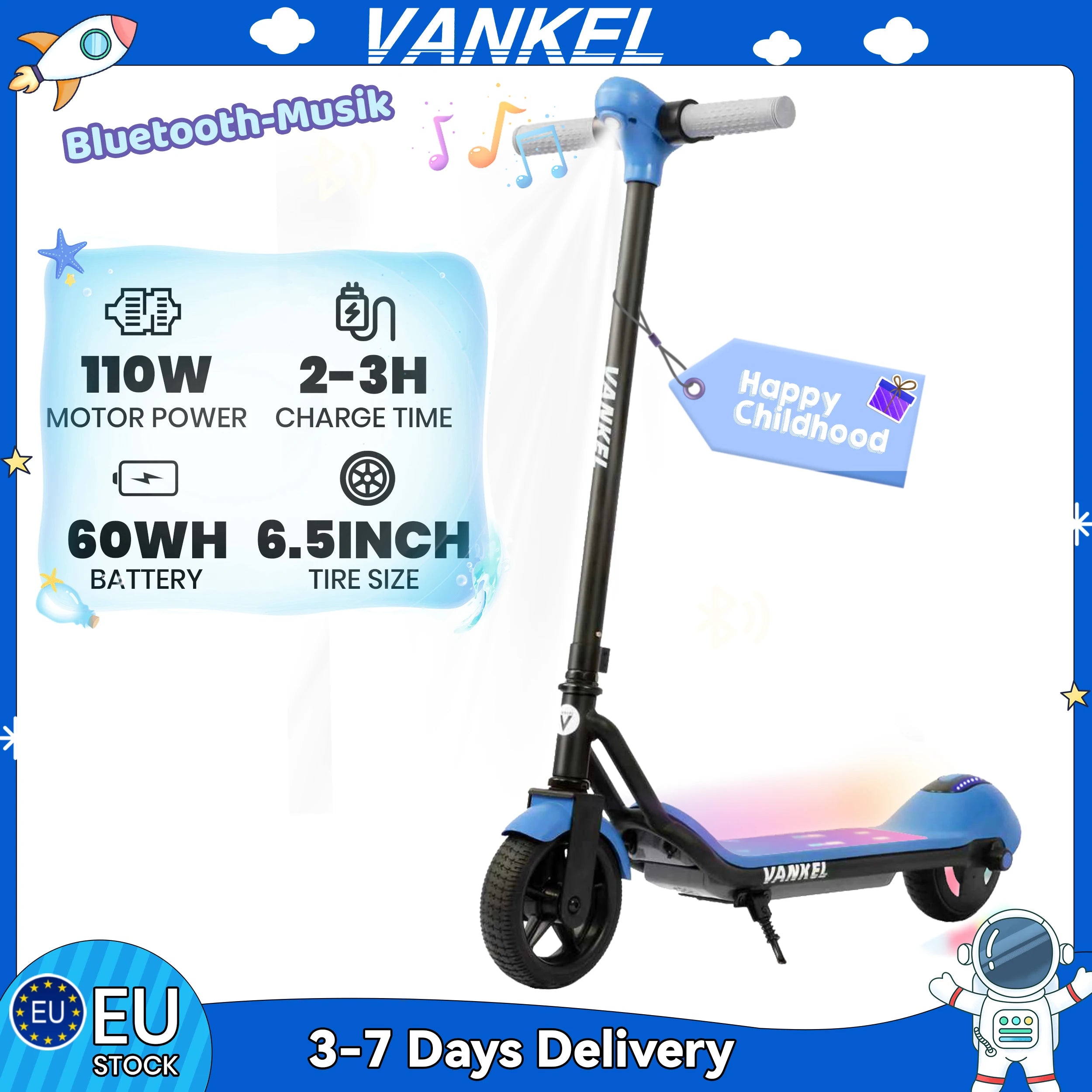 Vankel 6.5-inch Kids Electric Scooter for Boy & Girls with Bluetooth Rainbow Lights 8-10km Range LCD Display Children Scooter Main image