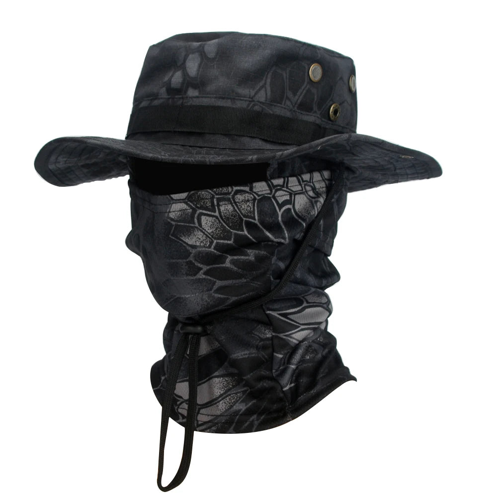 2Pcs/Set Men's Sun Protection Wide Brim Hat With Balaclava Mix Set Breathable Hunting Hat Outdoor Camping Hiking Fishing Cap