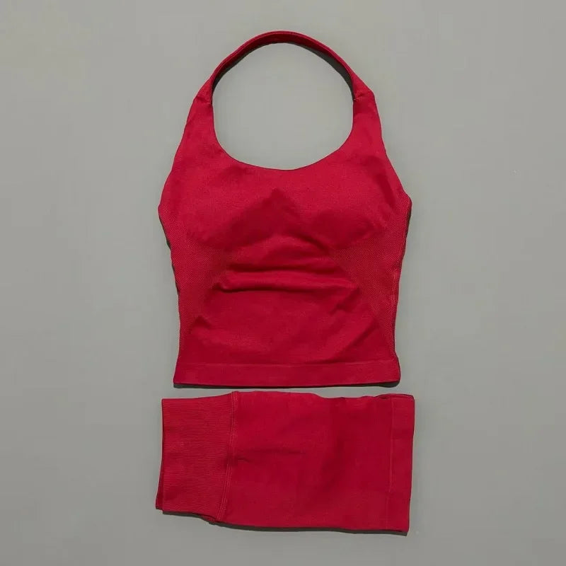 2pcs Sports Set Women Backless Tank Tops High Waist Scrunch Seamless Shorts Fitness Clothes Activewear Workout Sets Gym Suit