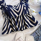 Blouses Shirts Square Collar Striped Women Blouse Shirt Fashion Summer Sleeveless Blouse Shirt Women Tops Camisas De Mujer Q3996