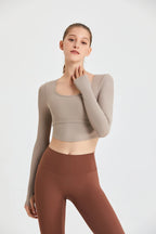 QINACTIVE Yoga suit with long sleeves chest pads new autumn winter tight fitting top T-shirt sport running training fitness suit