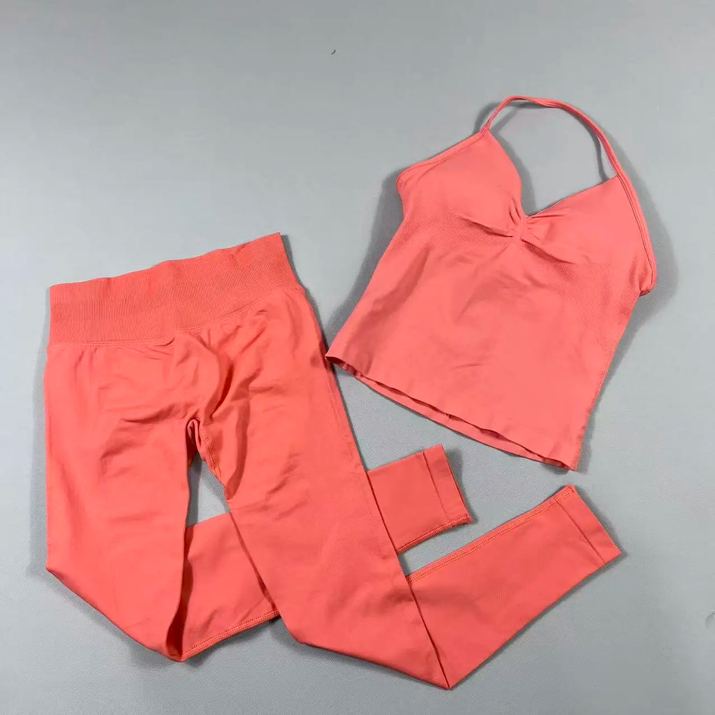 UETEEY Seamless Gym Set Women Tank Tops High Waist Scrunch Yoga Leggings Fitness Clothes Workout Sets Gym Suit Activewear