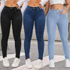 Women High Waist Stretch Denim Jeans Hip Lifting Skinny Pencil Pants Ladies Full Length Slim Solid Color Trousers