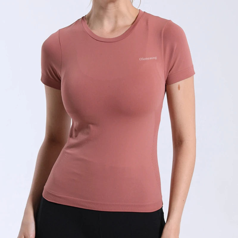 Women Short Sleeve Yoga Shirt Seamless Sport T Shirts Fitness Clothes Yoga Fitness Gym Top Running Active Wear Sport Top Female Secondary image