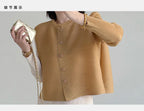 Khaki Beige Pleated Crew Neck Button Vest & Pleated Color Block Skirt Set Drapey Co-ord Set Minimalist Chic Trendy Daily 2026