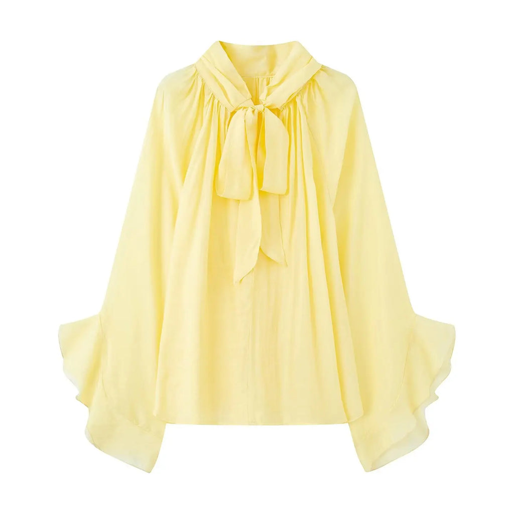 NLZGMSJ Bow DecorationLoose Long Sleeved Blouses For Women New Fashion Ruffle Edge Shirts and Blouses Woman Top