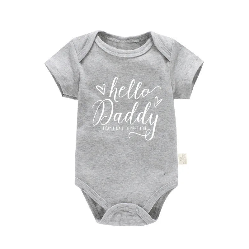 Pregnancy Reveals Hello Daddy I Can't Wait to Meet You Newborn Baby Girl Short Sleeves Jumpsuit Soft Cotton Bodysuit Romper