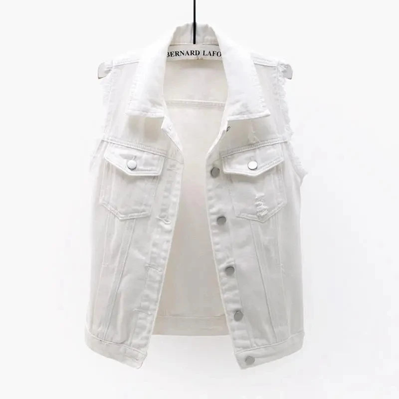 Fashion Denim Vest Women's Cropped Spring Summer Sleeveless Tops Short Jackets Waistcoat Top Outerwear Jean Cowboy Female