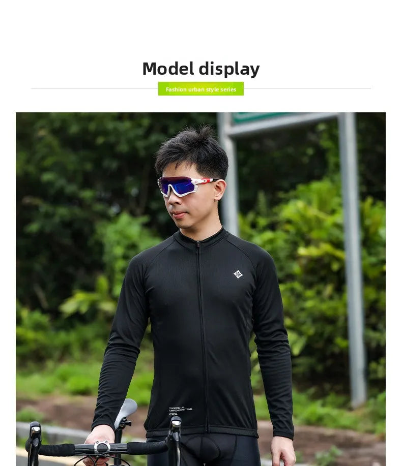 XINTOWN Men's Long Sleeve Cycling Jersey, Spring/Summer Racing Apparel, Export Bicycle Clothing, Solid Color Long Top