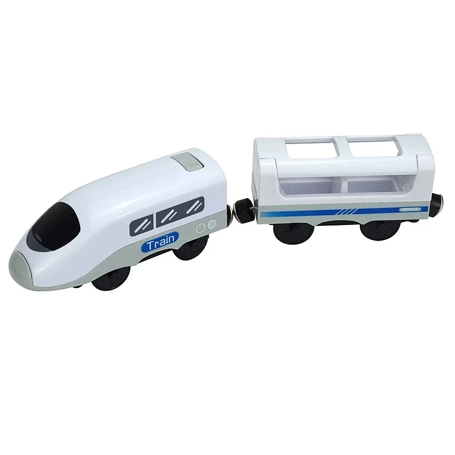 Magnetic Electric Train Car Locomotive Wooden Track Slot Diecast Railway With Two Carriages Train Wood Kid Toy Biro Leduo Track