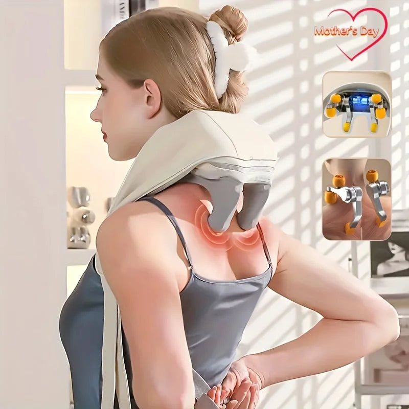 Neck Shoulder Massage Shawl Relaxer Cervical Spine Muscle Heated Trapezius Massager Press Kneading Charging