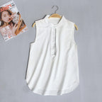 #2503 Woman Tops And Blouses Sleeveless Shirt Women Summer Thin Vest Pullover Button Basic Top Chiffon Red White Black Polo Neck