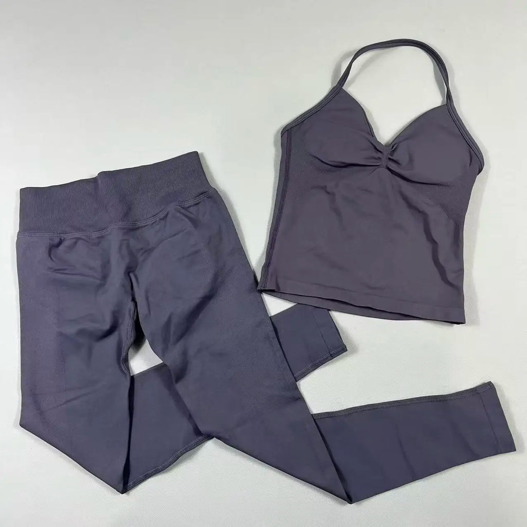 UETEEY Seamless Gym Set Women Tank Tops High Waist Scrunch Yoga Leggings Fitness Clothes Workout Sets Gym Suit Activewear